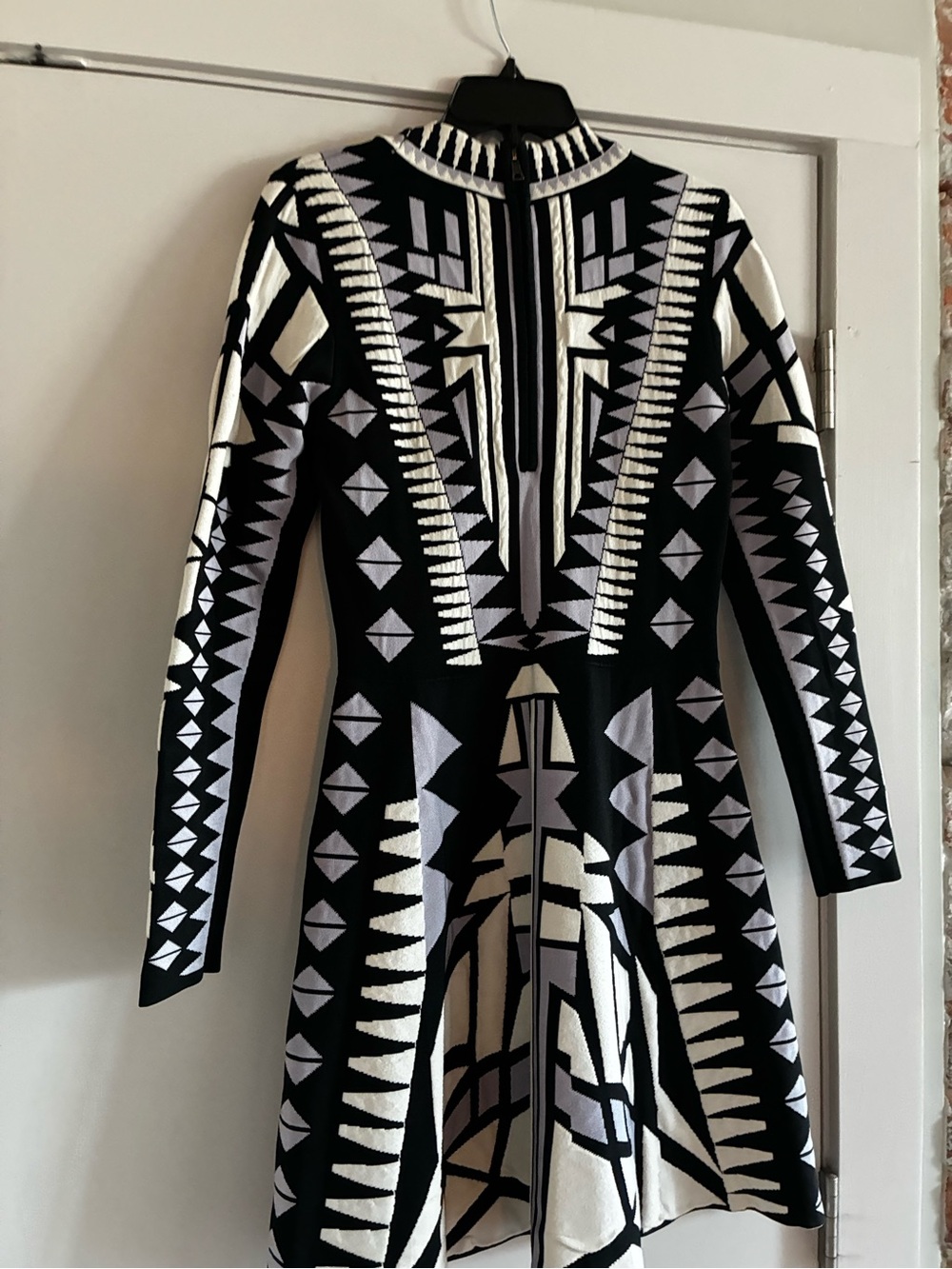 Parker Black & White Geometric Knit Fit-and-Flare Dress - Picture 4 of 4